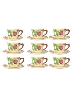Franciscan “Apple” Set of 9 Earthenware Tea Cups 2 3/4” 8oz & Saucers 5 3/4”